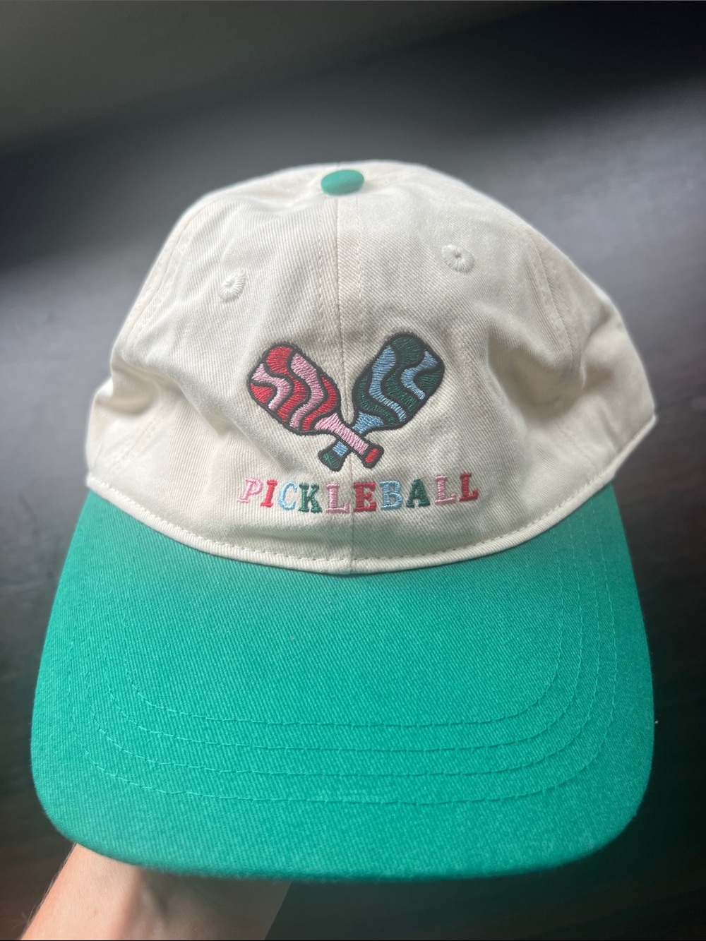 White and Teal 'PICKLEBALL' Embroidered Cap